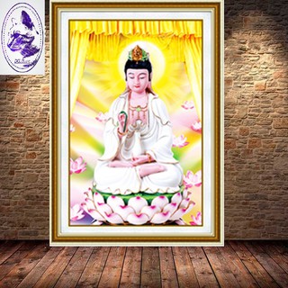 Tranh đính đá phật Quan Thế Âm. Kích thước: 23x50cm