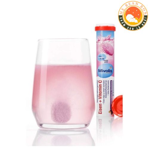 Viên Sủi Mivolis Eisen Bổ Sung Sắt Và Vitamin C hộp 20 viên của Đức hương trái cây Cassis Geschmack Ngăn ngừa thiếu máu