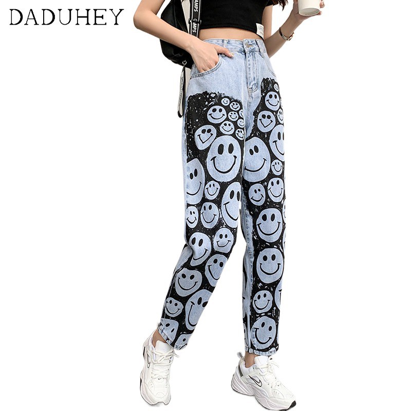 Quần jeans nữ Daduhey lưng cao ống rộng thời trang chÂu Âu 2021