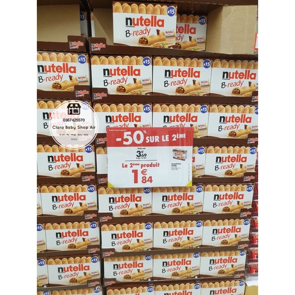 (Air Pháp 12/2023 )Bánh mì Nutella B-Ready nhân socola mắc ca ( hộp 15 cái)