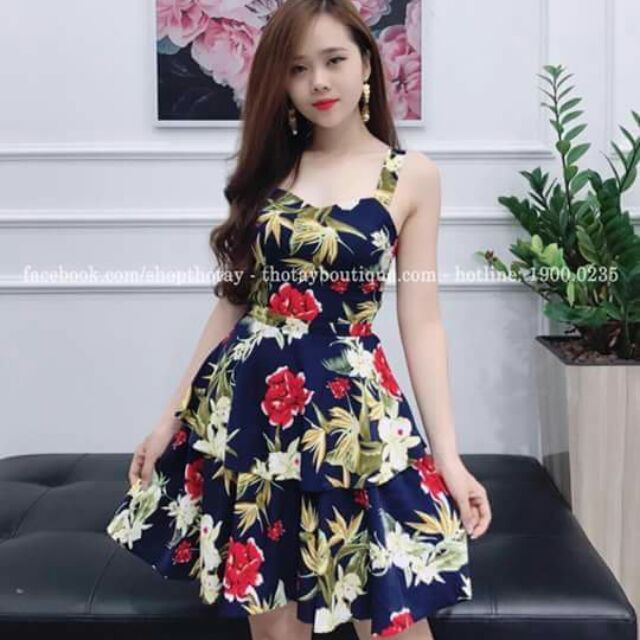 Đầm xòe hoa 3D