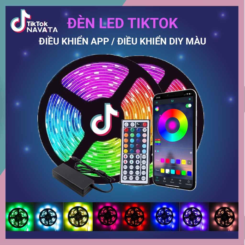 Đèn Led TikTok 5m 10m Điều Khiển APP 16 Triệu Màu, Pha Màu DIY đèn trang trí phòng ngủ Led 5050 RGB Loại Tốt