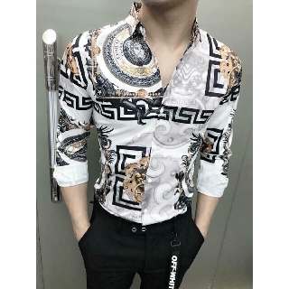 Áo sơ mi [FREESHIP] Sơ mi nam chất lụa dài tay họa tiết trắng hoa văn thổ cẩm cao cấp