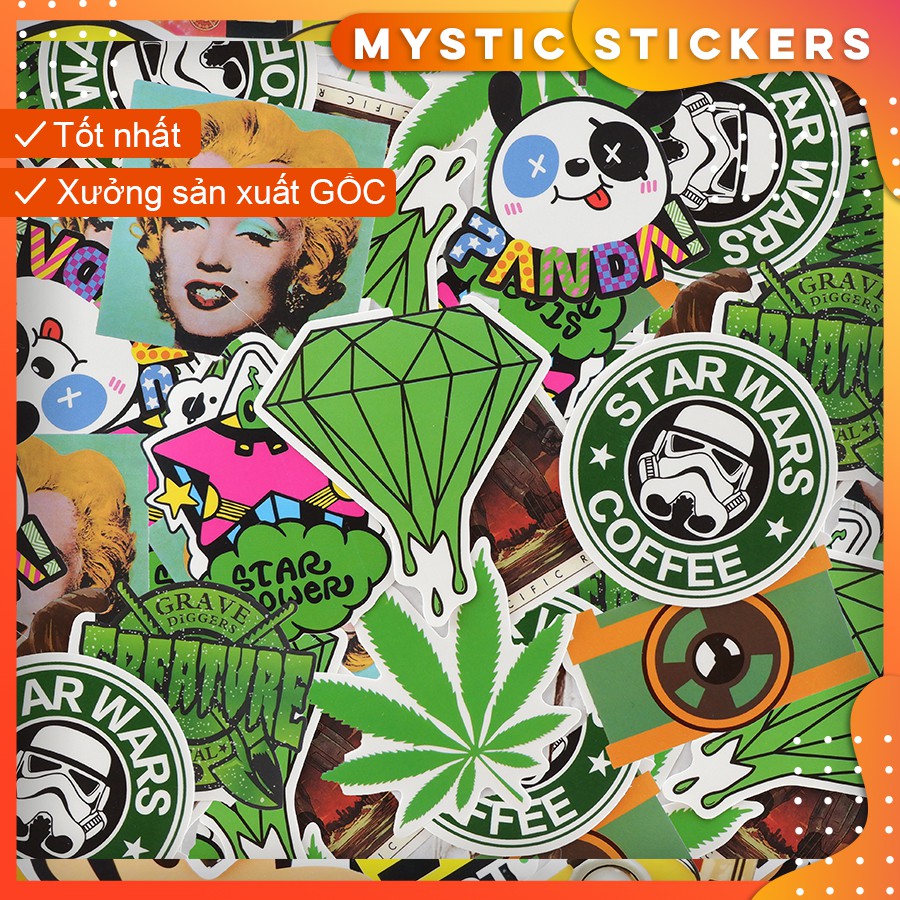 [SET TỔNG HỢP #7] 100 Sticker chống nước trang trí, set mix ,dán xe laptop mũ bảo hiểm vali...
