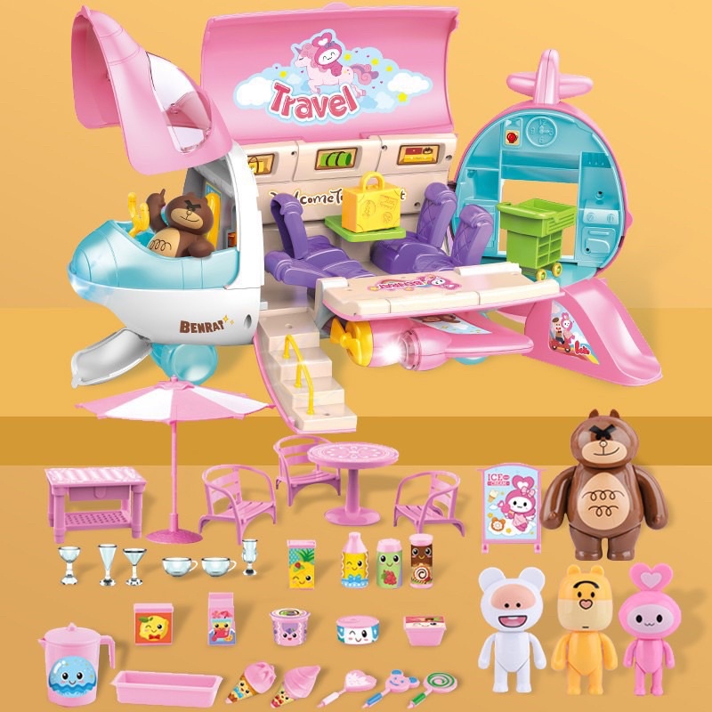 Bộ đồ chơi nội thất nhà bếp và máy bay du lịch cho bé gái
