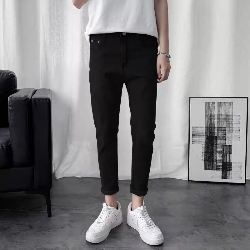 Quần jean nam 2 màu xanh và đen dáng baggy hàn quốc co dãn tốt