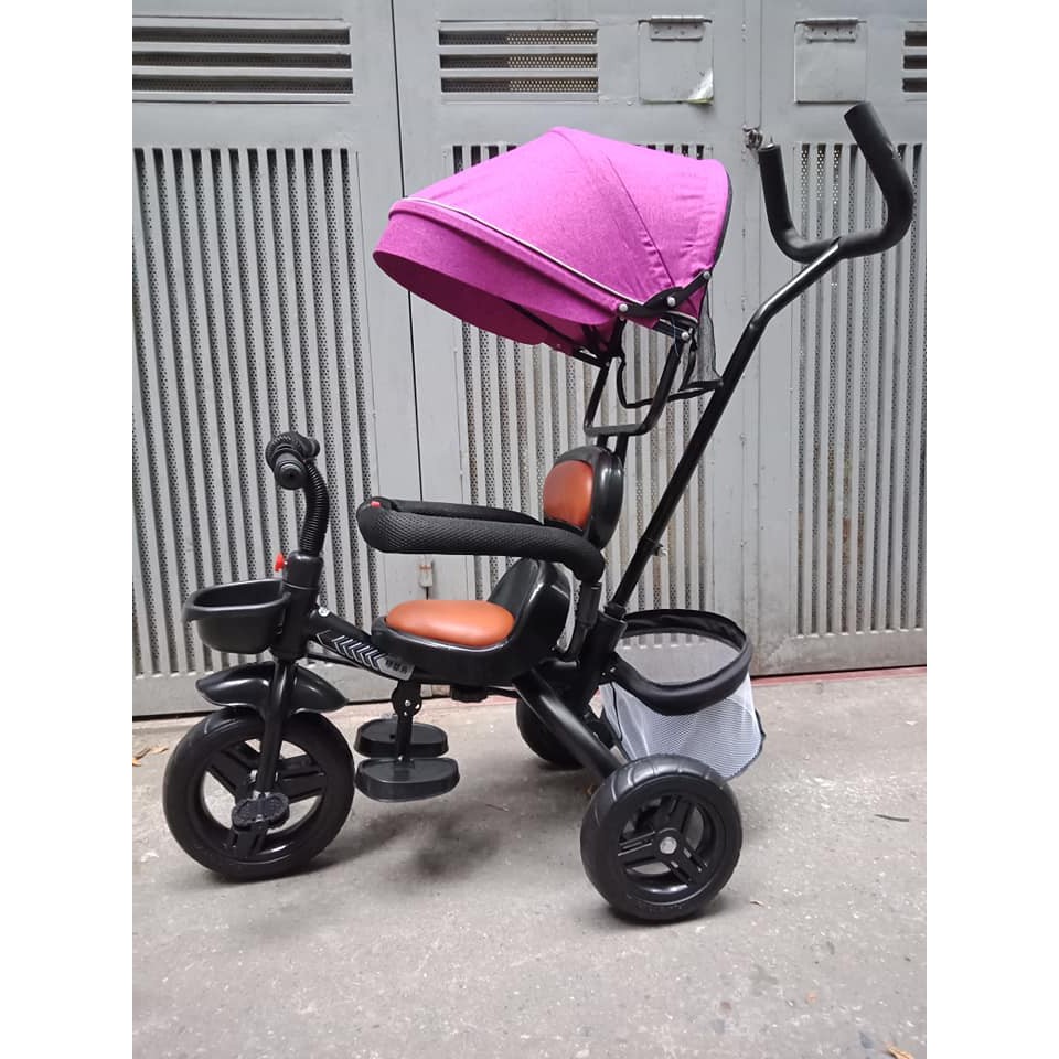 Xe đạp 3 bánh mái che ghế da cao cấp cho bé