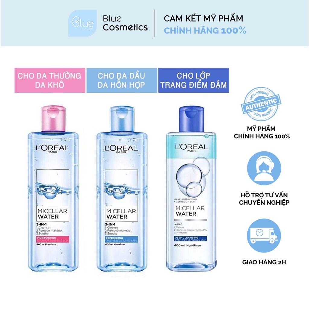 Nước tẩy trang cho mọi loại da L'Oreal Paris 3in1 Micellar Water 400ml