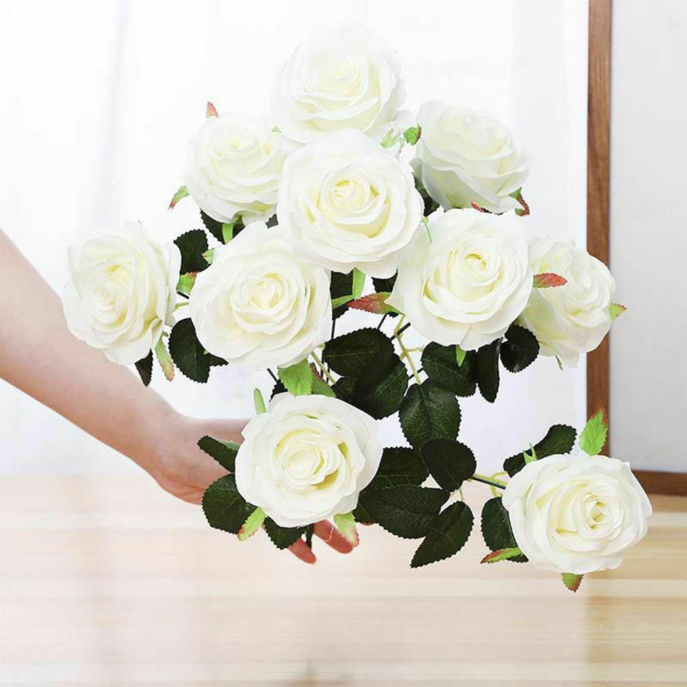 Bó 10 Bông Hoa Nở Nhân Tạo Bằng Lụa Cho Cô Dâu