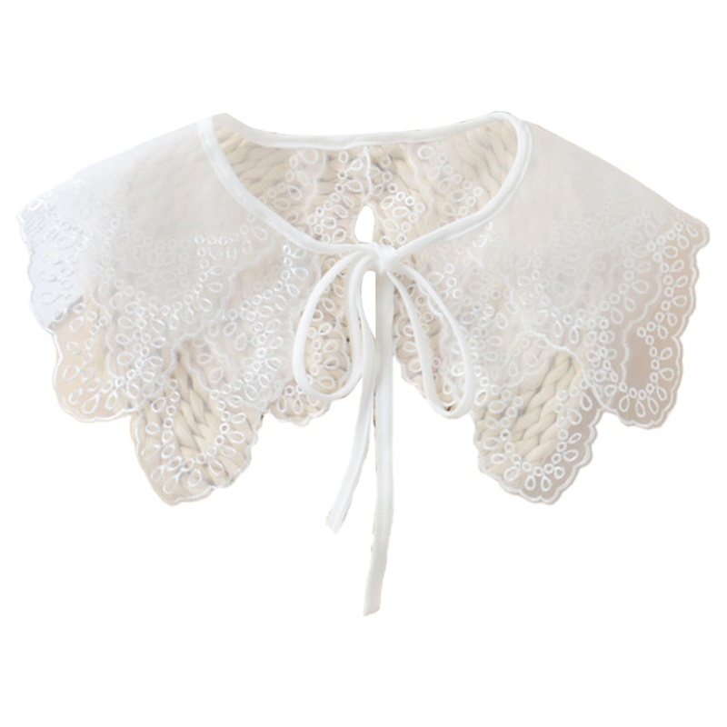 Cổ áo giả vải ren organza thêu họa tiết buộc nơ phong cách thanh lịch cho phụ nữ