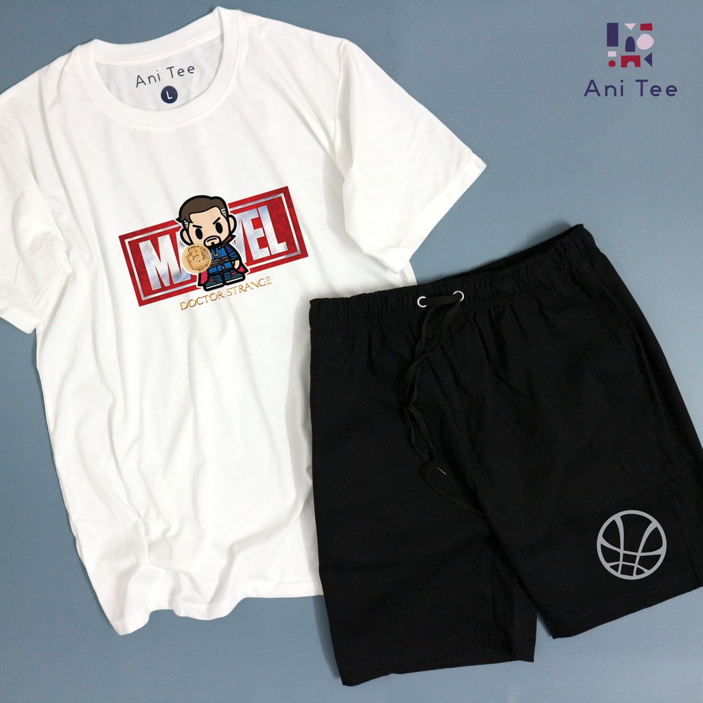 [UNISEX] COMBO ÁO THUN COTTON +SHORT KAKI HOẠT HỌA DOCTOR STRANGE IN PHẢN QUANG