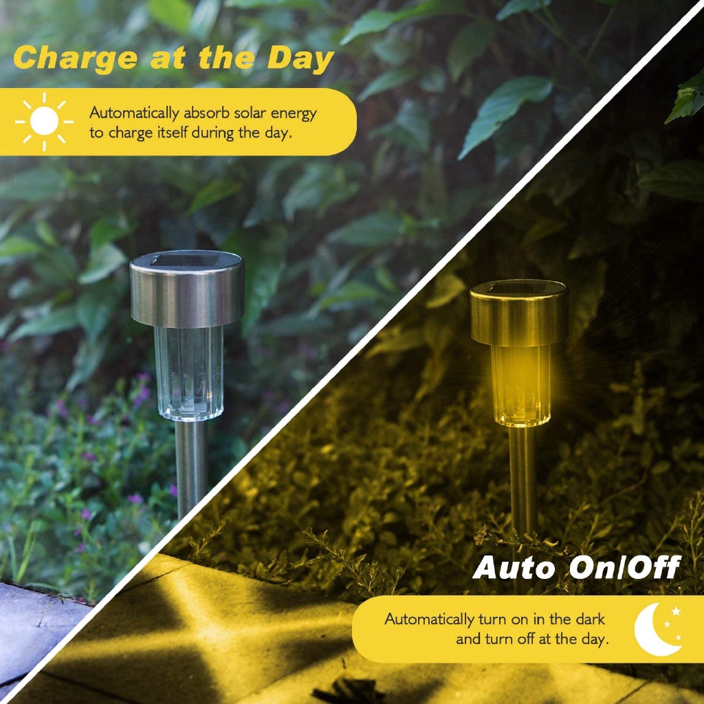 5 Pcs LED Solar Light Stainless Steel Lawn Lamp Outdoor Landscape Pathway Decor