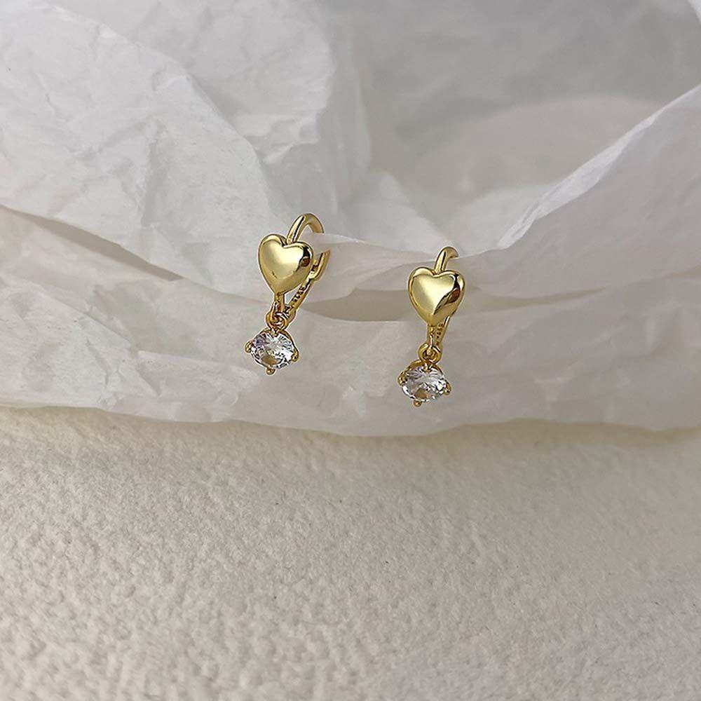 QQMALL Bông Tai Tròn Đính Đá Zircon Ngọt Ngào Cho Nữ