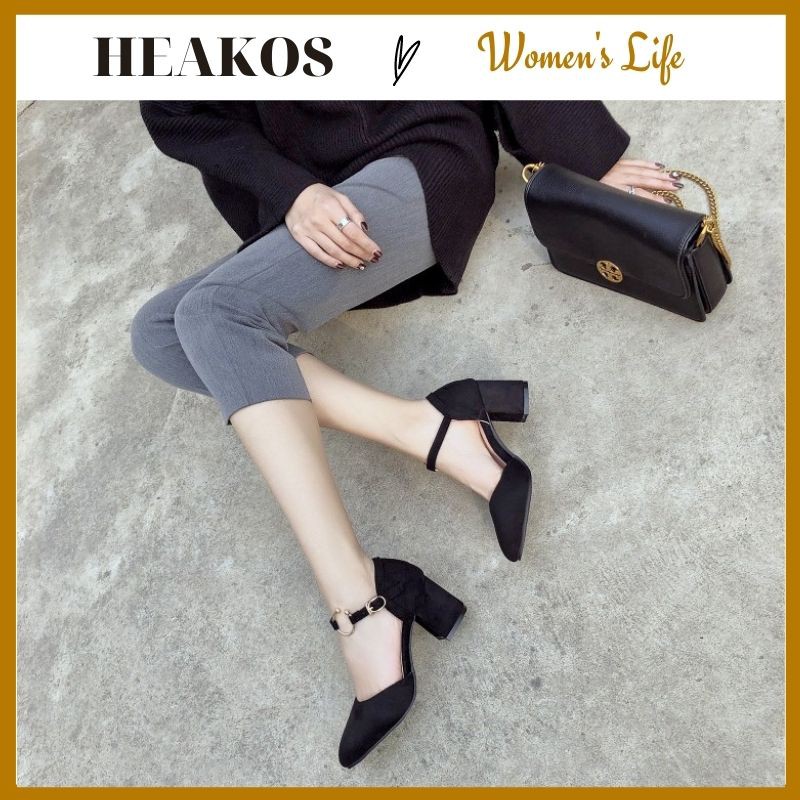 Giày cao gót nữ 5 phân mũi nhọn đế vuông bền đẹp HEAKOS