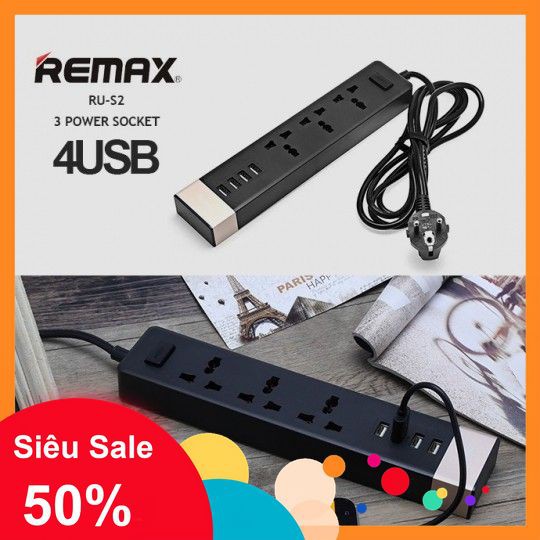 [5🌟][FREESHIP] Ổ CẮM ĐIỆN REMAX RU-S2 KÈM 4 CỔNG USB CHÍNH HÃNG [SALE]