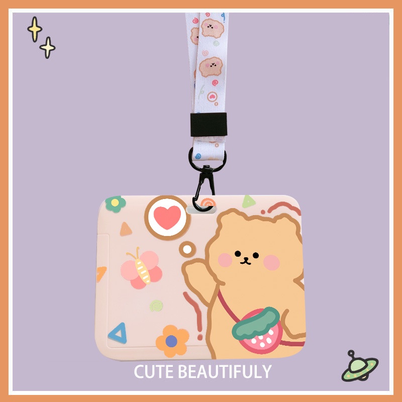Thẻ đeo bảng tên dây đeo thẻ ngang cứng cute dễ thương  kèm dây móc khóa họa tiết tinh tế