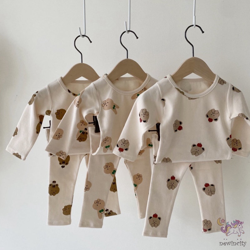 Bộ áo ngủ dài tay và quần dài in hoạt hình thời trang Hàn Quốc cho trẻ em