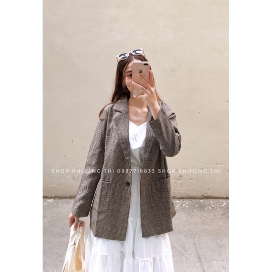 Áo blazer dạ kẻ Hàn Quốc 2 lớp (video/sẵn) | BigBuy360 - bigbuy360.vn