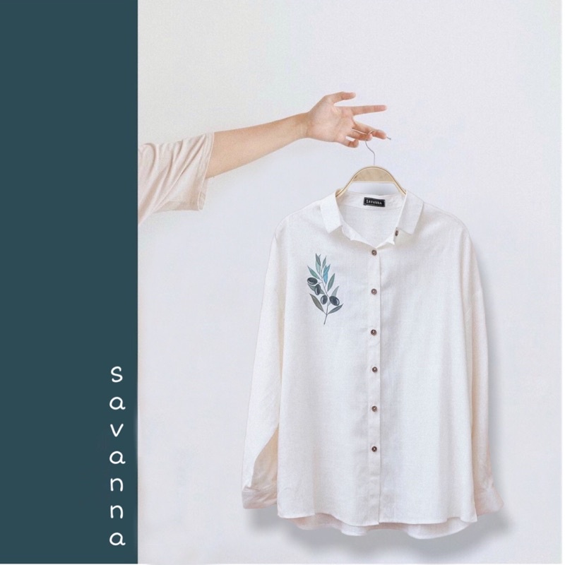 Áo sơ mi vẽ tay oliu vải linen đũi mềm mát