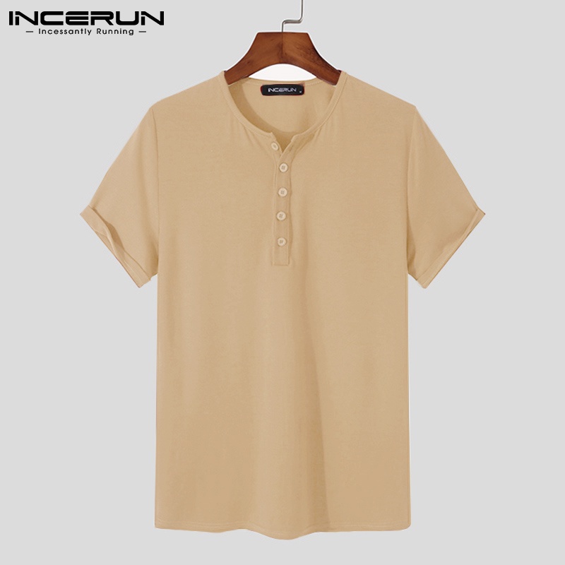 Áo thun INCERUN ngắn tay cài nút thời trang mùa hè 4 màu lựa chọn cho nam