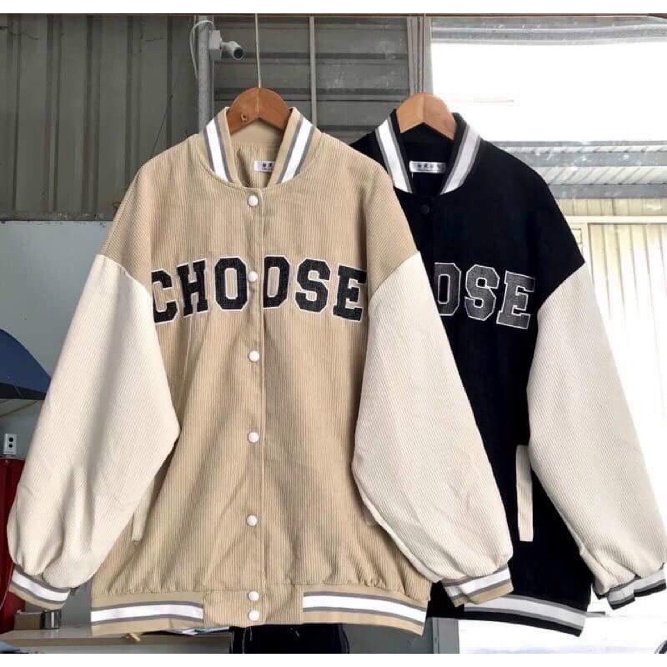 Áo Bomber Chất Nhung Tăm Cao Cấp Thêu Chữ Choose Unisex🍀 Áo Khoác Thu Đông Phong Cách Hàn Quốc Freesize