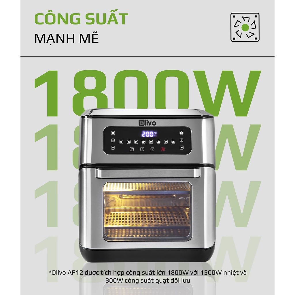 Nồi chiên không dầu OLIVO AF12 dung tích 12L công suất 1800W thương hiệu Mỹ