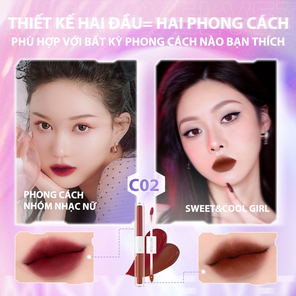 Son môi Focallure dạng lỏng 2 trong 1 siêu nhẹ chống nứt nẻ 2.4g