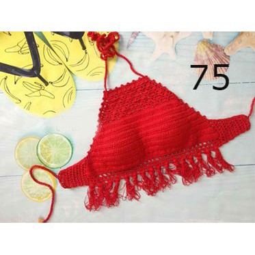 Áo yếm len móc đỏ tươi mặc đi biển- 9 mẫu lựa chọn