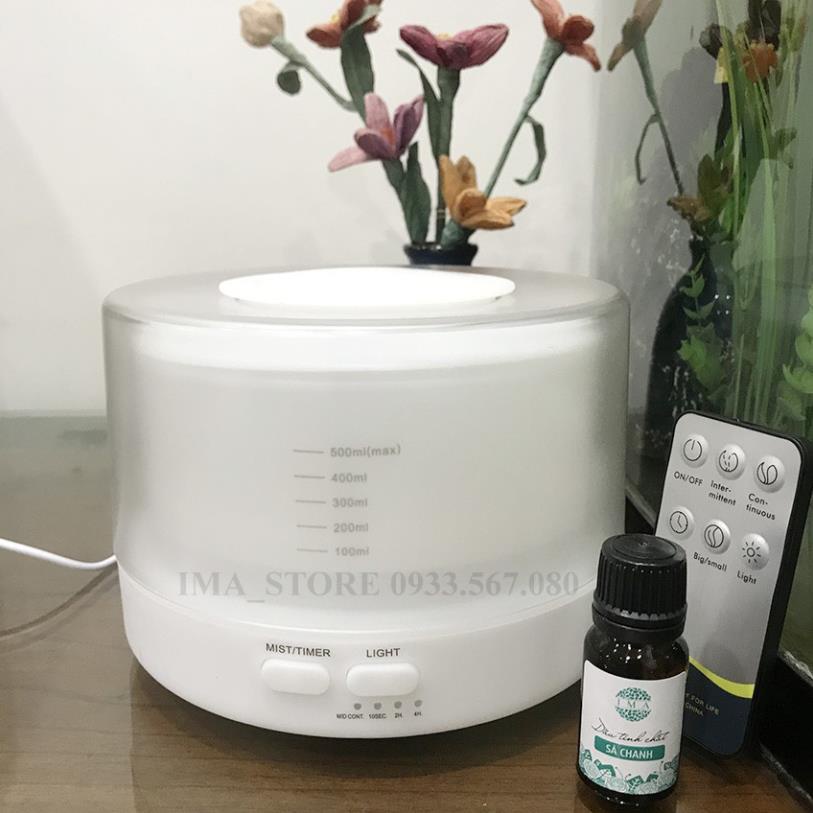 Máy Xông Tinh Dầu, Máy Phun Sương Nano Hình Trụ 500ml Đèn Led 7 Màu Bù Ẩm Phòng Điều Hòa Phòng Ngủ