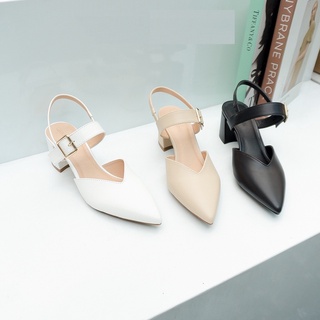 Giày sandal cao gót bít mũi 5 phân gót vuông kiểu dáng Hàn Quốc_SD064