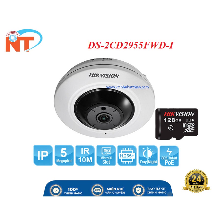 CAMERA IP FISHEYE HIKVISION DS-2CD2955FWD-I độ phân giải 5.0 MP,  có khe thẻ nhớ lên 128G và cổng POE