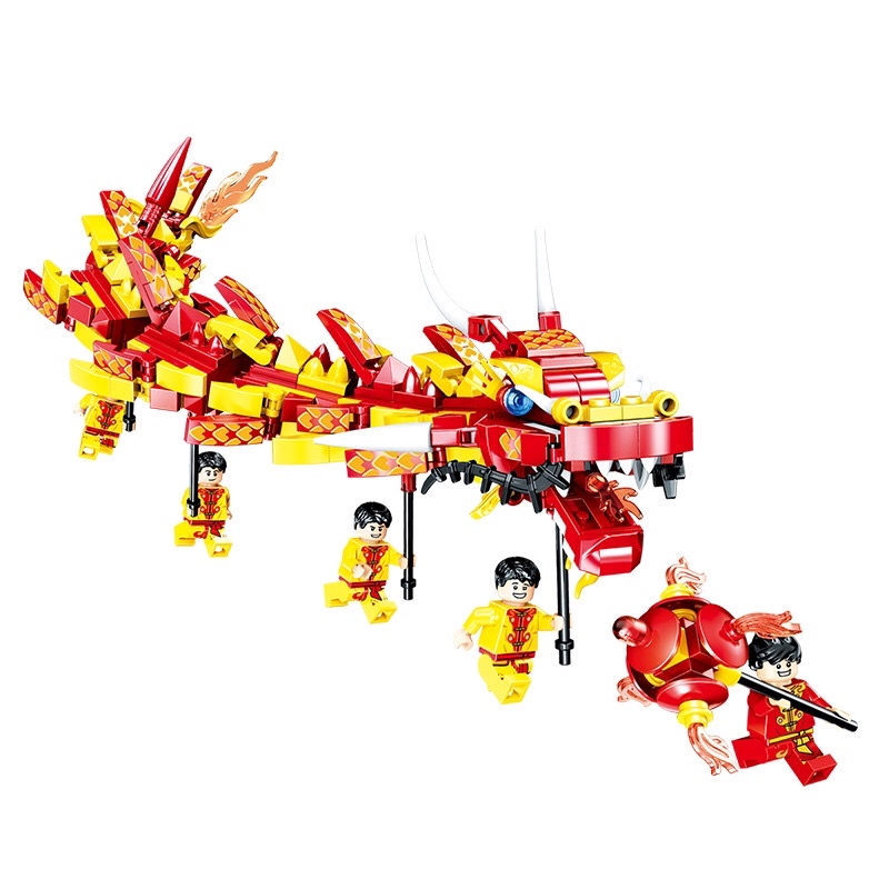 Lắp ráp mô hình nonlego QL 0955 Xếp Hình Múa Lân Phiên Bản Chúc Mừng Năm Mới 441 Mảnh