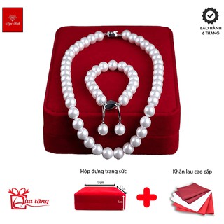 Bộ trang sức vòng cổ NGỌC TRAI Nhân tạo, móc khóa Bạc 925 Phú Quốc Cao Cấp - Trắng Ngà