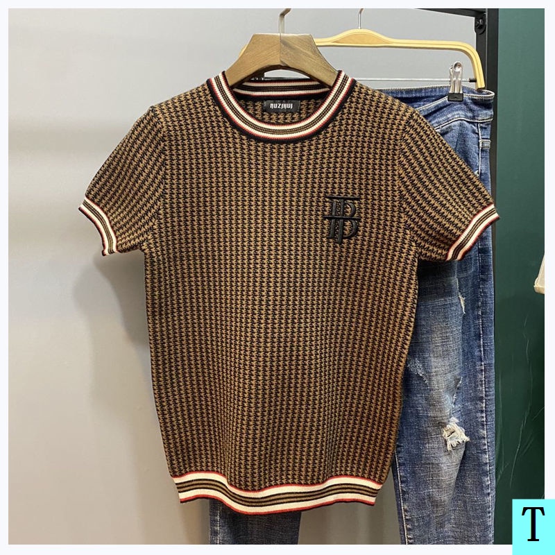 Áo Đá!Áo Thun Dệt Kim Tay Ngắn Cổ Tròn Khô Nhanh Size Lớn Phong Cách Mới Mùa Hè Cho Nam