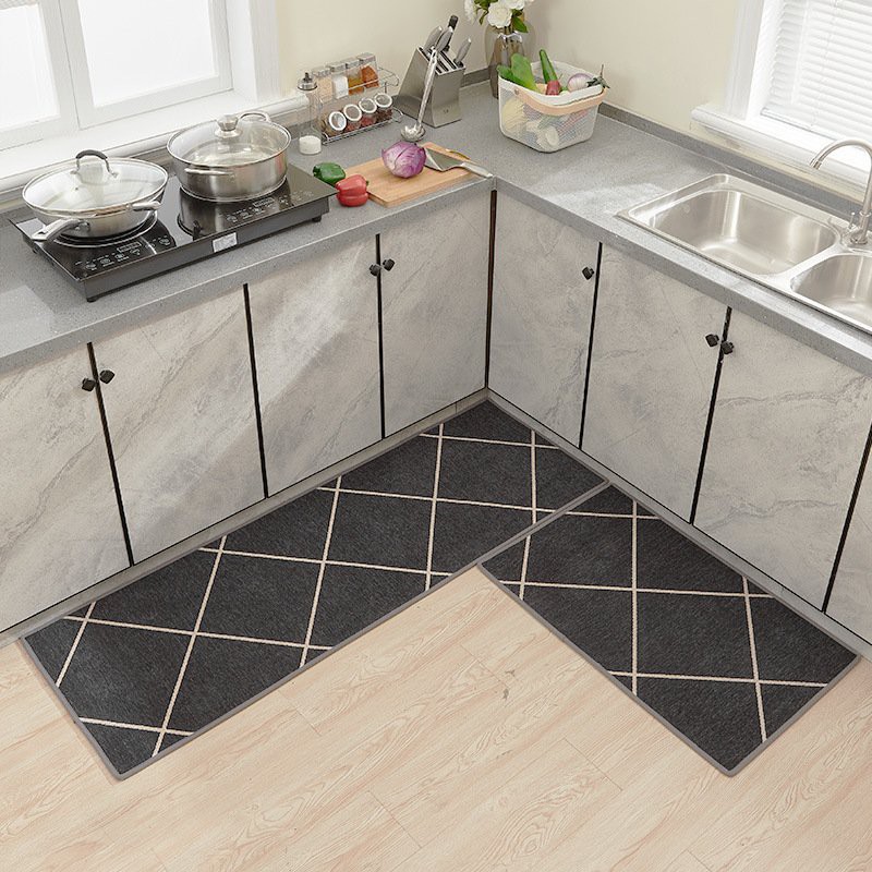Bộ thảm bếp thảm trải sàn nhà bếp bề mặt len thêu dệt cao cấp Minehome chống trơn 2 kích thước dài 50x80 và 50x120cm