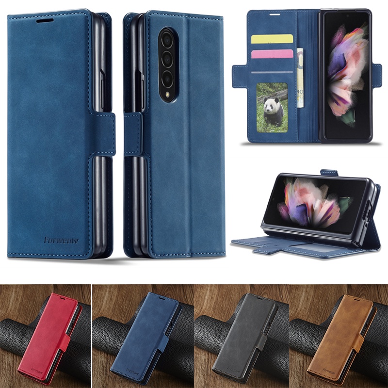 Bao Da Điện Thoại Nắp Lật Khóa Nam Châm Có 3 Ngăn Đựng Thẻ Và Giá Đỡ Cho Samsung Z Fold 3 5G Z fold 5 5G Fold 4 Flip 4 Sự Bảo Vệ