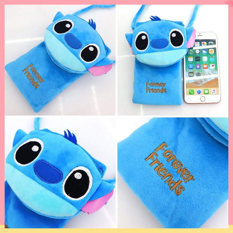 Túi Đeo Vai Đựng Điện Thoại Hình Stitch Minions Nhồi Bông Cho Bé