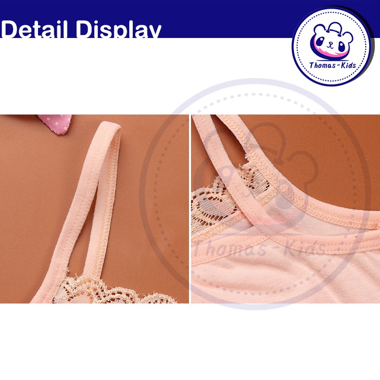 Áo ngực vải cotton phối ren thoáng khí màu trơn thoải mái cho bé gái B204