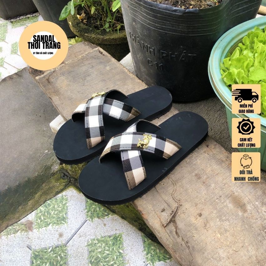 Dép sandal quai chéo, xỏ ngón đế bằng 2 màu đen/ trắng full size 30-44 nam nữ SANDALTHOITRANG