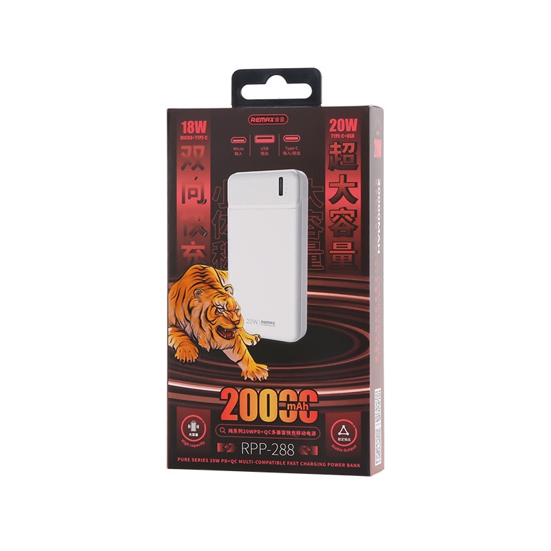 Pin dự phòng sạc nhanh Remax RPP-288 dung lượng 20000mAh - hỗ trợ QC và PD 20W (2 màu tuỳ chọn) Nhất Tín Computer