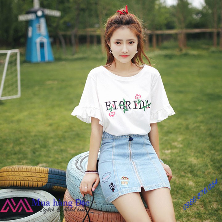 Áo Thun 👕👕👕 Áo công sở thêu hoa văn mẫu xù tay