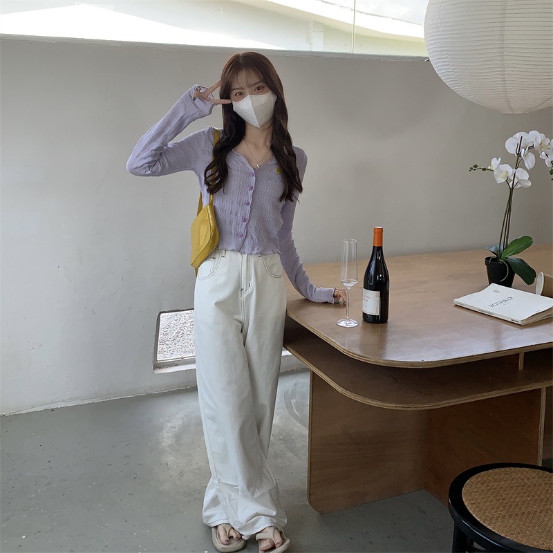 Áo khoác cardigan ZHELIHANGFEI dệt kim tay dài cổ chữ V chống nắng thời trang cao cấp