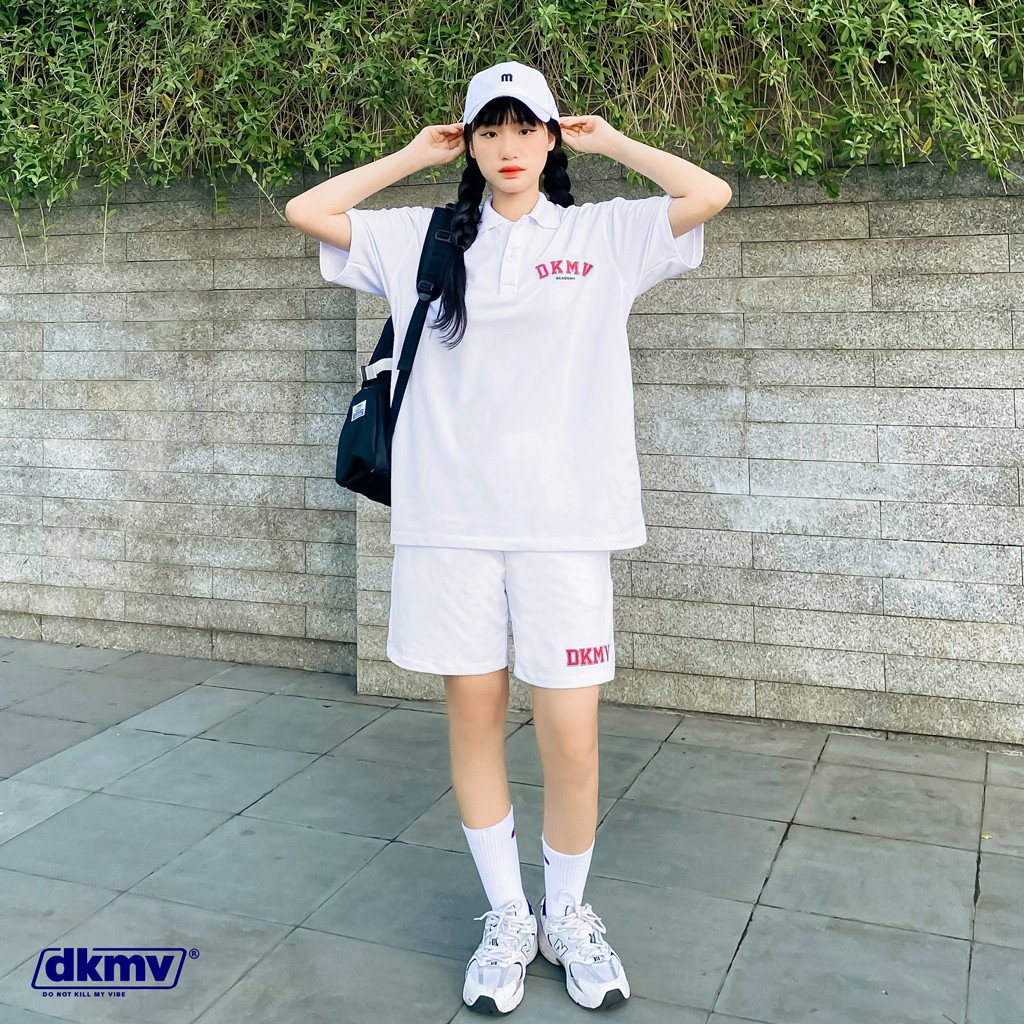 Áo thun Polo nữ form rộng màu trắng Don't Kill My Vibe | White Academy Polo | BigBuy360 - bigbuy360.vn