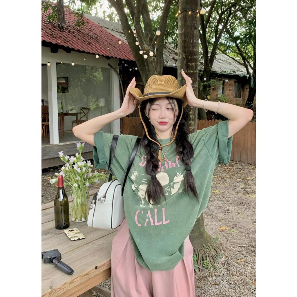 Áo Thun Dáng Rộng Ngắn Tay In Hình Phong Cách Retro Cá Tính 53741