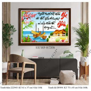 Tranh đính đá cao cấp ABC ( giá sỉ) Gia đình  DF094 (75*45cm), tranh thêu chữ thập 222945 (61x 37cm)