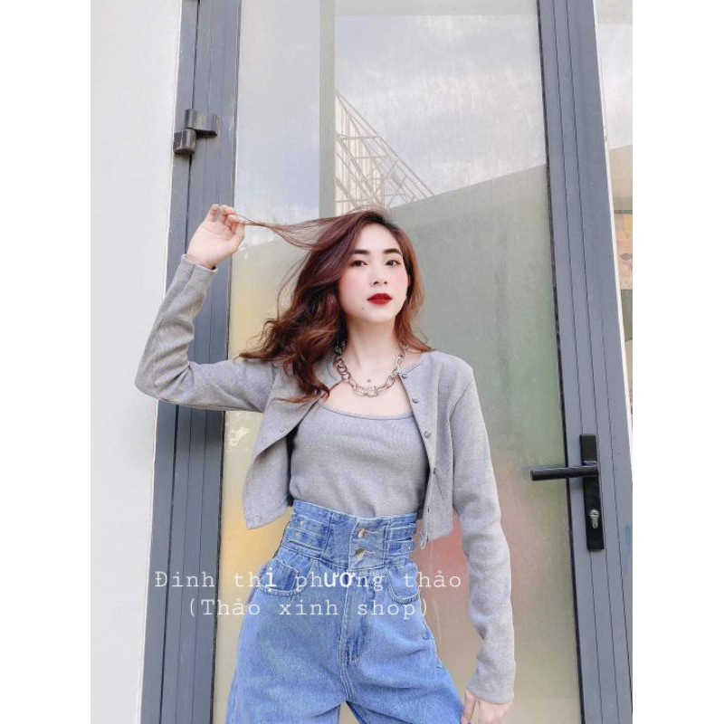 Quần jeans baggy lưng cao 3 cúc thảo xinh shop có bán tách set