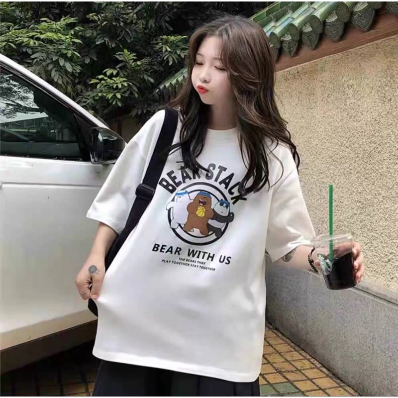 Áo thun form rộng tay lỡ hình gấu dễ thương AT01