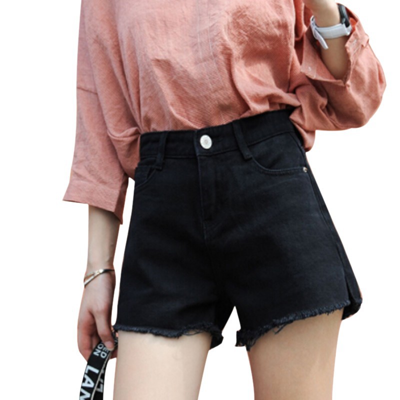 Quần short denim nữ lưng cao ống rộng