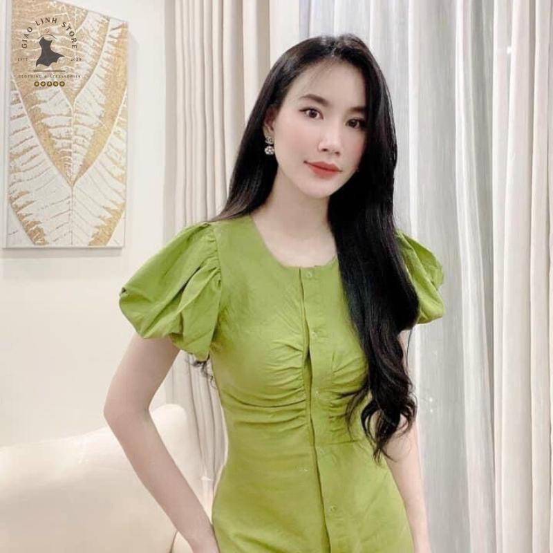 Đầm Thiết Kế Tay Bồng Nhún Eo Dáng Dài Tôn Dáng