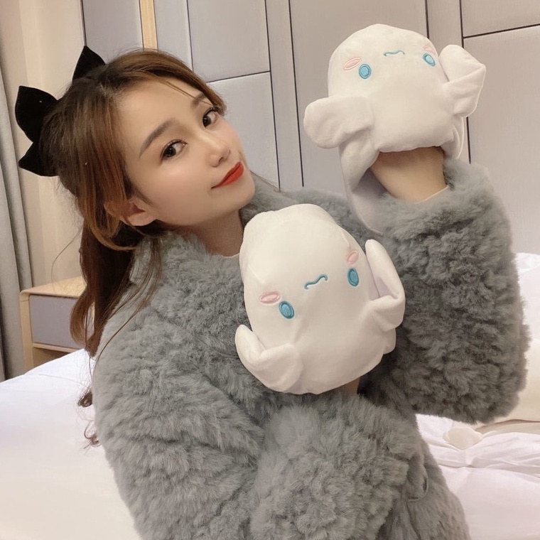 Dép bông đi trong nhà/ đi chơi ZHELIHANGFEI chống trơn trượt thiết kế tai vểnh dễ thương